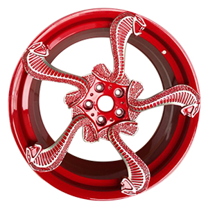 Red specialty forged rims with snake lip